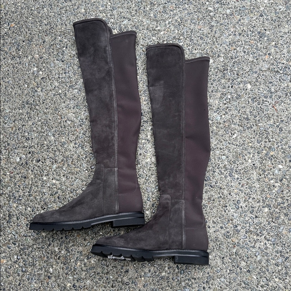 Stuart Weitzman "City Stitch" Gray suede leather knee high stretch boot sz 8 NEW